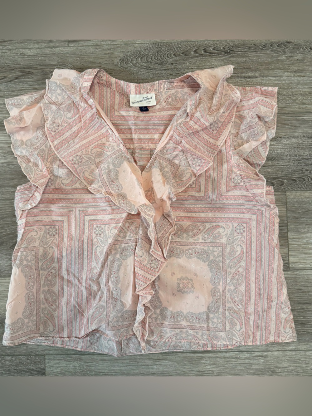 Pink Paisley Ruffle Sleeveless Blouse